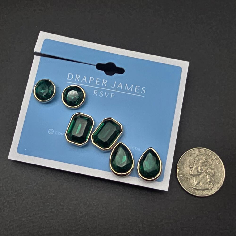 Draper James Green Rhinestone Stud Earrings NWT On Card